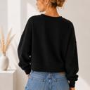 Small BLACK DOUBLE WAFFLE LONG SLEEVE CROP TOP