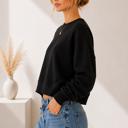 Large BLACK DOUBLE WAFFLE LONG SLEEVE CROP TOP