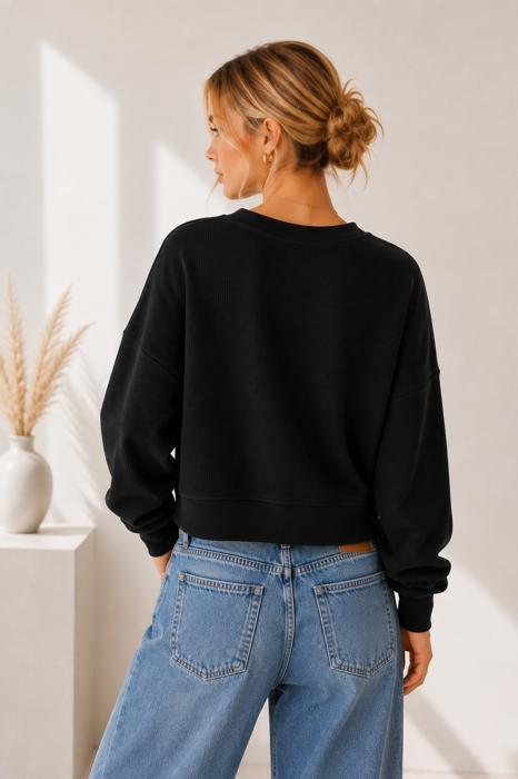 DOUBLE WAFFLE LONG SLEEVE CROP TOP