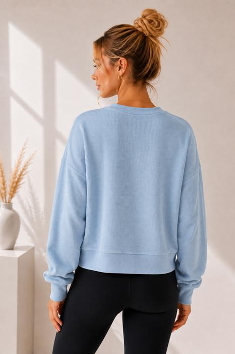 DOUBLE WAFFLE LONG SLEEVE CROP TOP
