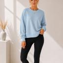 Medium BLUE DOUBLE WAFFLE LONG SLEEVE CROP TOP