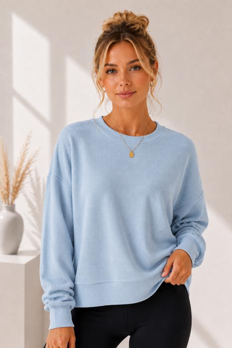 DOUBLE WAFFLE LONG SLEEVE CROP TOP