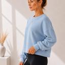 Medium BLUE DOUBLE WAFFLE LONG SLEEVE CROP TOP