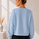 Large BLUE DOUBLE WAFFLE LONG SLEEVE CROP TOP