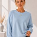XL BLUE DOUBLE WAFFLE LONG SLEEVE CROP TOP