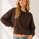 Medium BROWN DOUBLE WAFFLE LONG SLEEVE CROP TOP