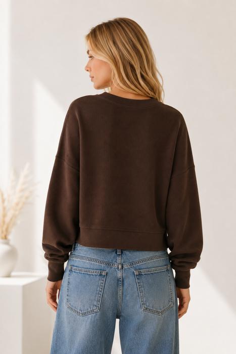 DOUBLE WAFFLE LONG SLEEVE CROP TOP