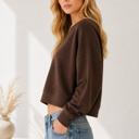 Large BROWN DOUBLE WAFFLE LONG SLEEVE CROP TOP