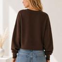 Large BROWN DOUBLE WAFFLE LONG SLEEVE CROP TOP