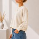 Small CREAM DOUBLE WAFFLE LONG SLEEVE CROP TOP