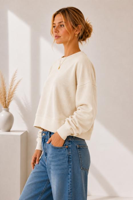 DOUBLE WAFFLE LONG SLEEVE CROP TOP