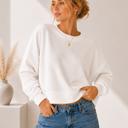 Medium IVORY DOUBLE WAFFLE LONG SLEEVE CROP TOP