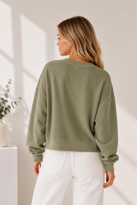 DOUBLE WAFFLE LONG SLEEVE CROP TOP