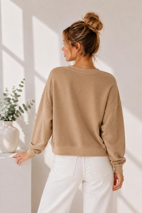 DOUBLE WAFFLE LONG SLEEVE CROP TOP