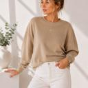 Medium TAUPE DOUBLE WAFFLE LONG SLEEVE CROP TOP