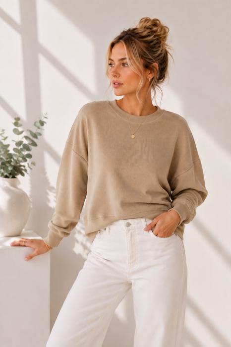 DOUBLE WAFFLE LONG SLEEVE CROP TOP