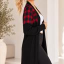 Medium BLACK MIDI OPEN CARDIGAN WITH PLAID CONTRAST