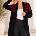 Large BLACK MIDI OPEN CARDIGAN WITH PLAID CONTRAST