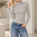 Medium WHITE/BLACK STRIPE TURTLE NECK TOP