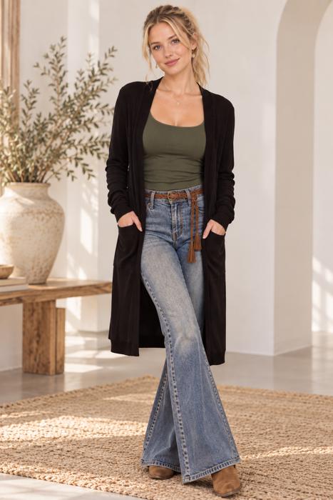 SOLID RIB MIDI OPEN CARDIGAN