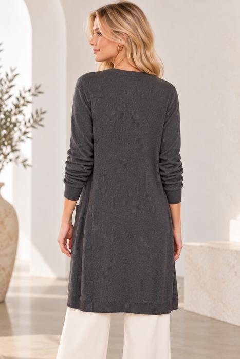 SOLID RIB MIDI OPEN CARDIGAN