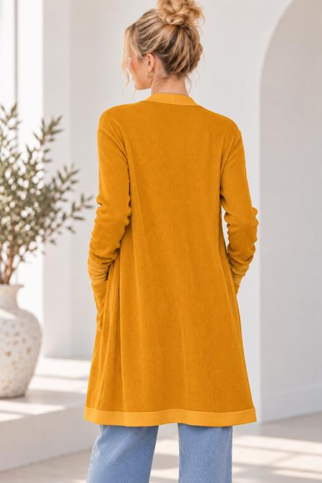 SOLID RIB MIDI OPEN CARDIGAN