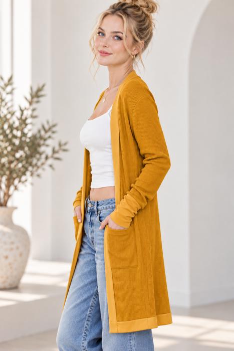 SOLID RIB MIDI OPEN CARDIGAN
