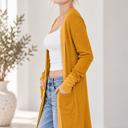 XL  MUSTARD SOLID RIB MIDI OPEN CARDIGAN