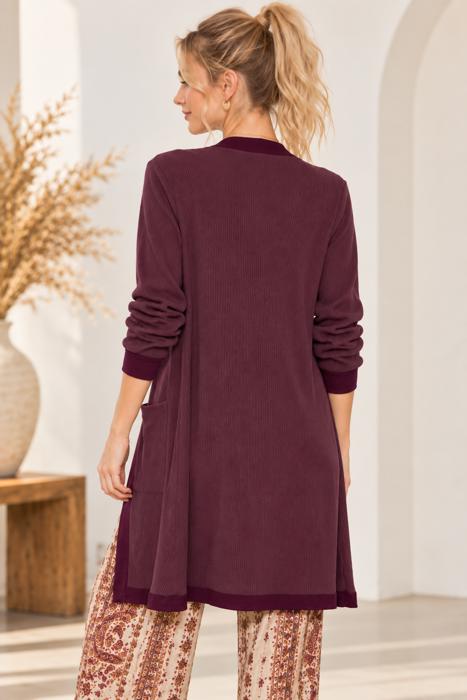 SOLID RIB MIDI OPEN CARDIGAN