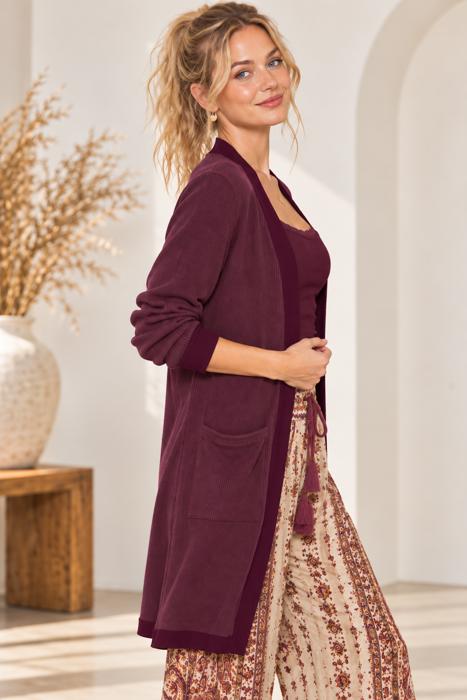 SOLID RIB MIDI OPEN CARDIGAN