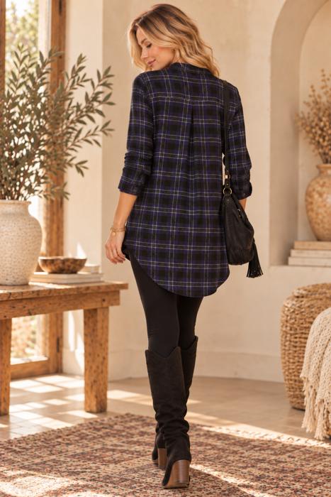 WOVEN PLAID TUNIC TOP