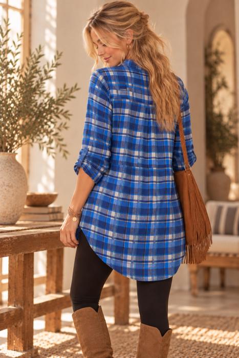 WOVEN PLAID TUNIC TOP