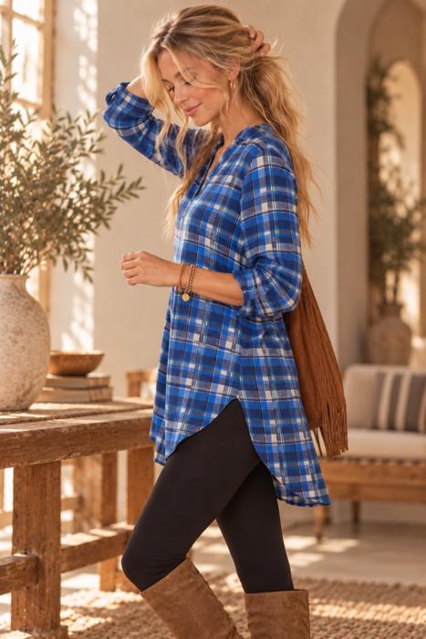 WOVEN PLAID TUNIC TOP