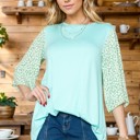 Small MINT OVERSIZED TUNIC TOP WITH DITSY FLORAL SLEEVES
