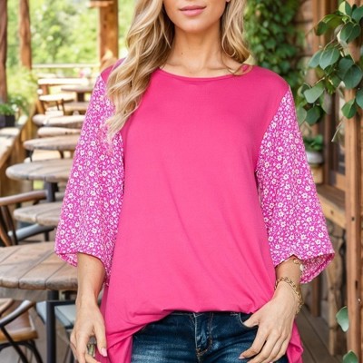 OVERSIZED TUNIC TOP WITH DITSY FLORAL SLEEVES