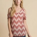  CHIFFON CHEVRON PRINT COLD SHOULDER TOP