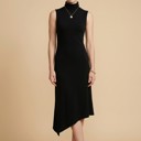 Small BLACK SOLID HIGH NECK SLEEVELESS ASYMMETRICAL BOTTOM DRESS