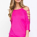Small FUCHSIA SOLID STRAP OPEN SHOULDER AND SLEEVES TUNIC TOP
