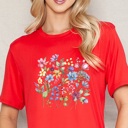 Small RED SUPER SOFT TOP WITH SPRING FLOWERS PRINT