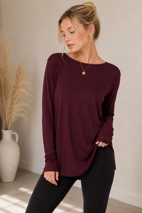 LONG SLEEVE TUNIC TOP WITH CROSS BACK
