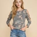 Small CAMO CAMOUFLAGE CROSS OPEN 3/4 SLEEVE TUNIC TOP