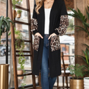 Medium BLACK MIDI OPEN CARDIGAN WITH LEOPARD CONTRAST DETAIL