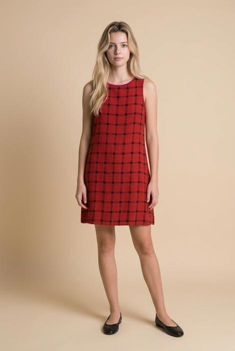 SLEEVELESS SHIFT DRESS WITH PLAID PATTERN
