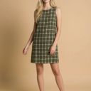 Small OLIVE SLEEVELESS SHIFT DRESS WITH PLAID PATTERN