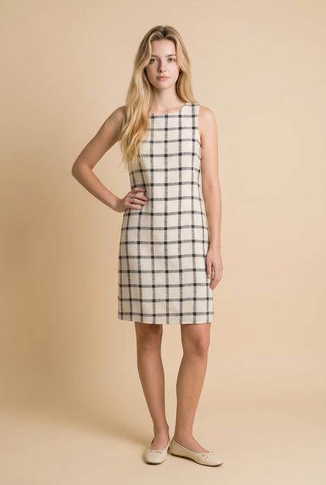 SLEEVELESS SHIFT DRESS WITH PLAID PATTERN