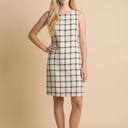 XL WHITE SLEEVELESS SHIFT DRESS WITH PLAID PATTERN