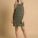 Large OLIVE SLEEVELESS SHIFT DRESS WITH PLAID PATTERN
