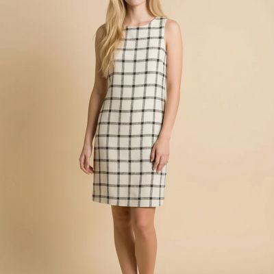 SLEEVELESS SHIFT DRESS WITH PLAID PATTERN