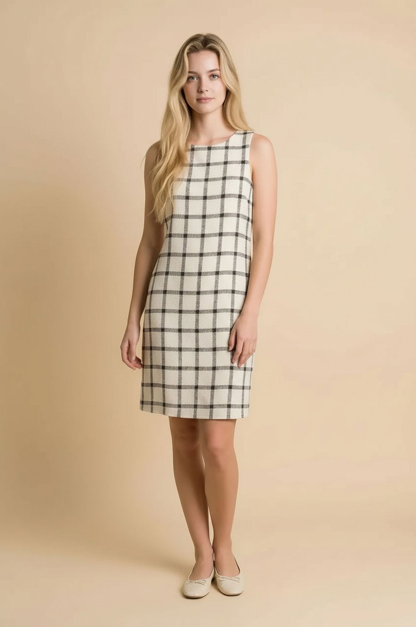 SLEEVELESS SHIFT DRESS WITH PLAID PATTERN | VeryJane.com