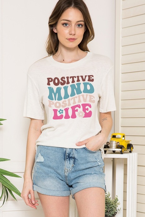 WASHED GARMENT TOP WITH POSITIVE MIND PRINT